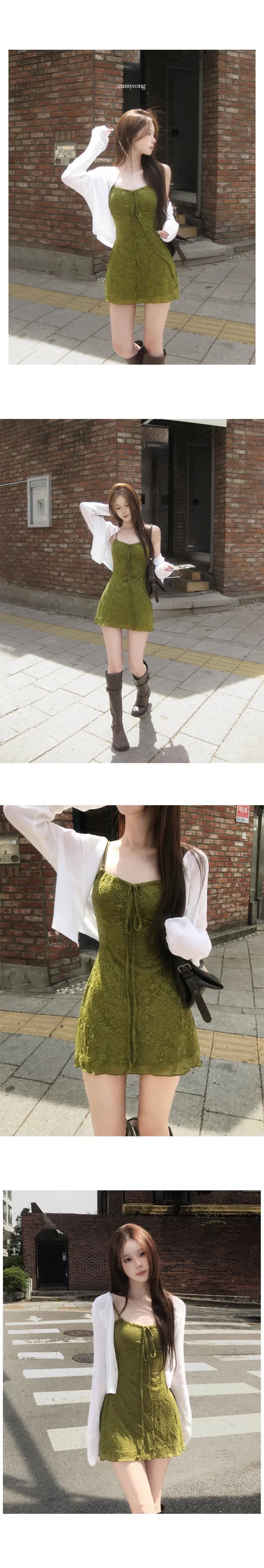 있음 선적 한국 ins 휴가 바람 자카드 슬립 드레스 상세 이미지 1