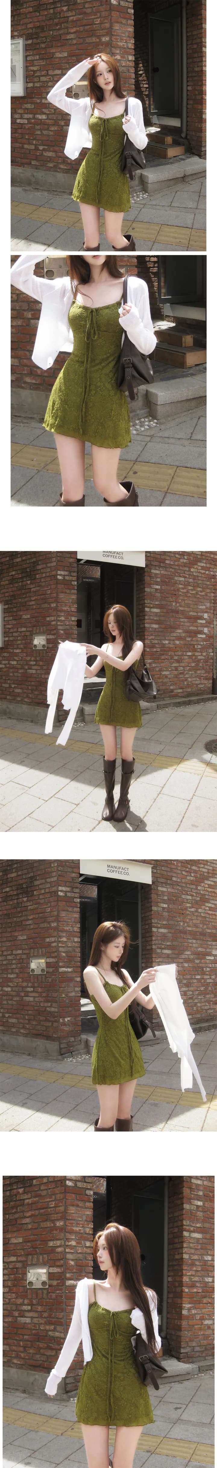 있음 선적 한국 ins 휴가 바람 자카드 슬립 드레스 상세 이미지 2