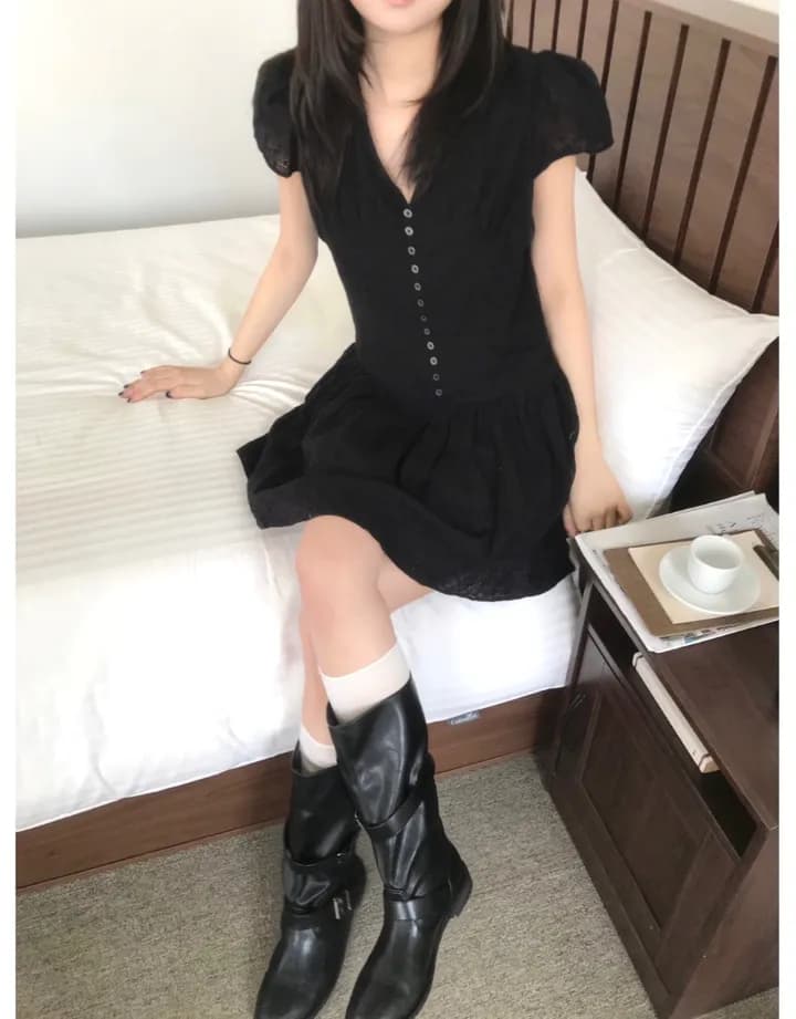 있음 선적 한국 chic 레이스 자수 다용도 달콤함 드레스 이미지 4