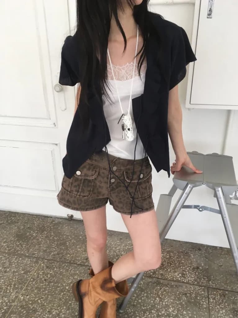 있음 선적 한국 ins 프릴 레이스업 아마 자외선 차단 셔츠 상세 이미지 11