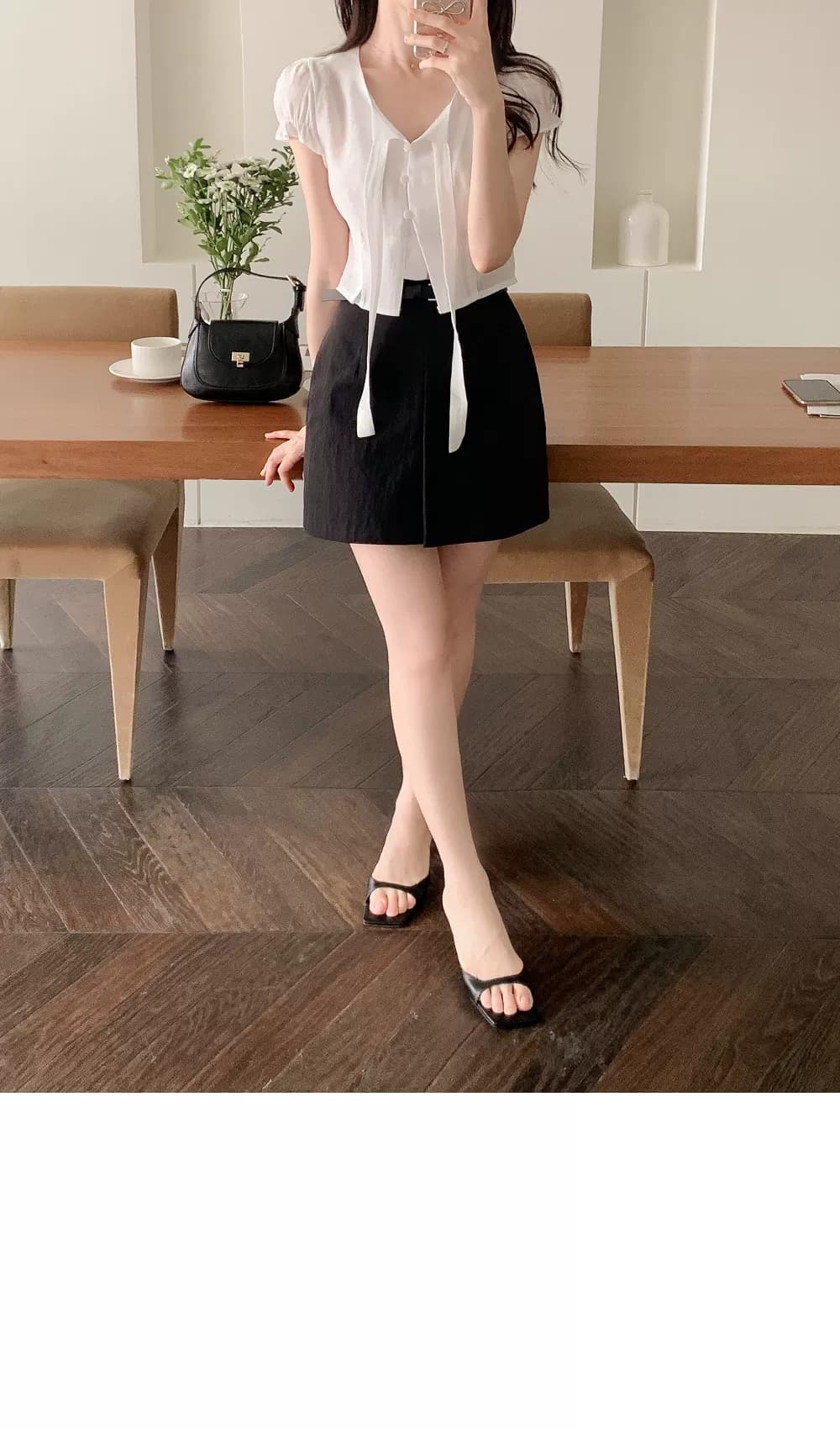 있음 선적 한국 ins 달콤함 품격 레이스업 반팔 셔츠 상세 이미지 8