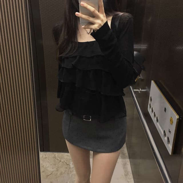 있음 선적 한국 ins 프릴 케이크 층 마이크로 ~을 통해 캐미솔 상세 이미지 39