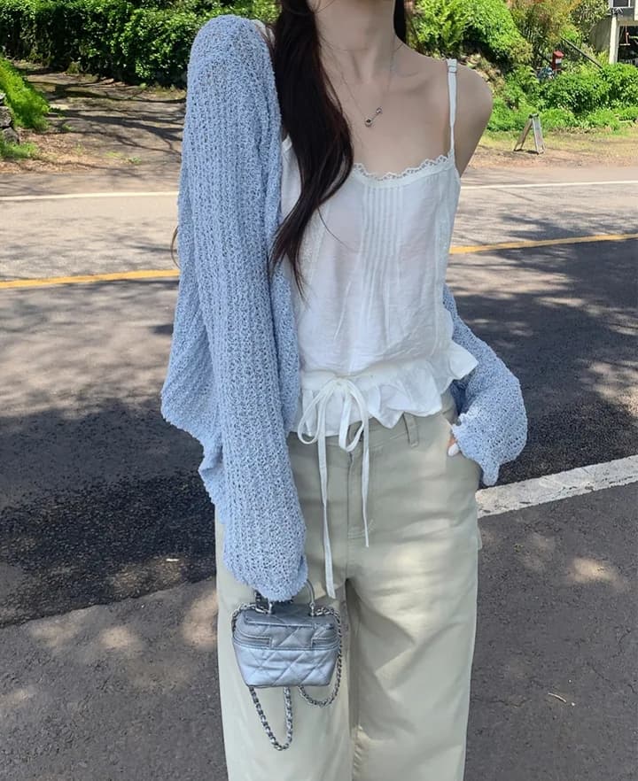 있음 선적 한국 chic 레이스 레이스 패치워크 레이스업 허리 수축 캐미솔