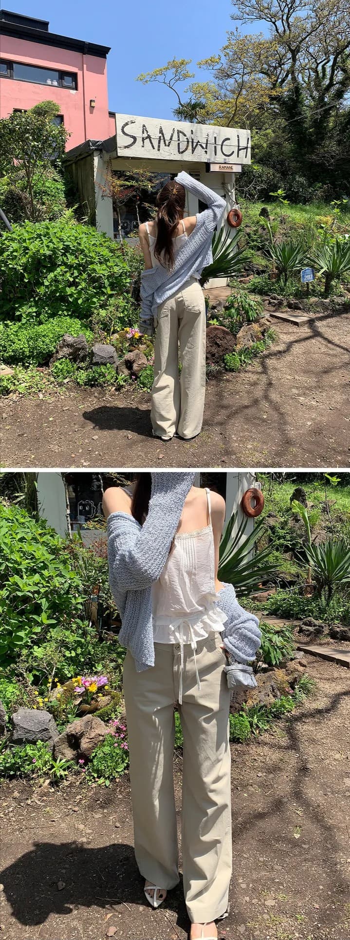 있음 선적 한국 chic 레이스 레이스 패치워크 레이스업 허리 수축 캐미솔 상세 이미지 1