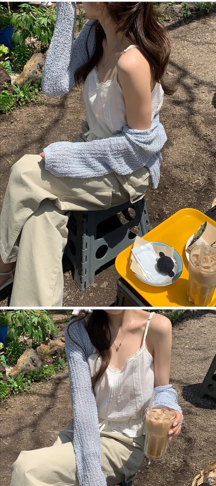있음 선적 한국 chic 레이스 레이스 패치워크 레이스업 허리 수축 캐미솔 상세 이미지 6