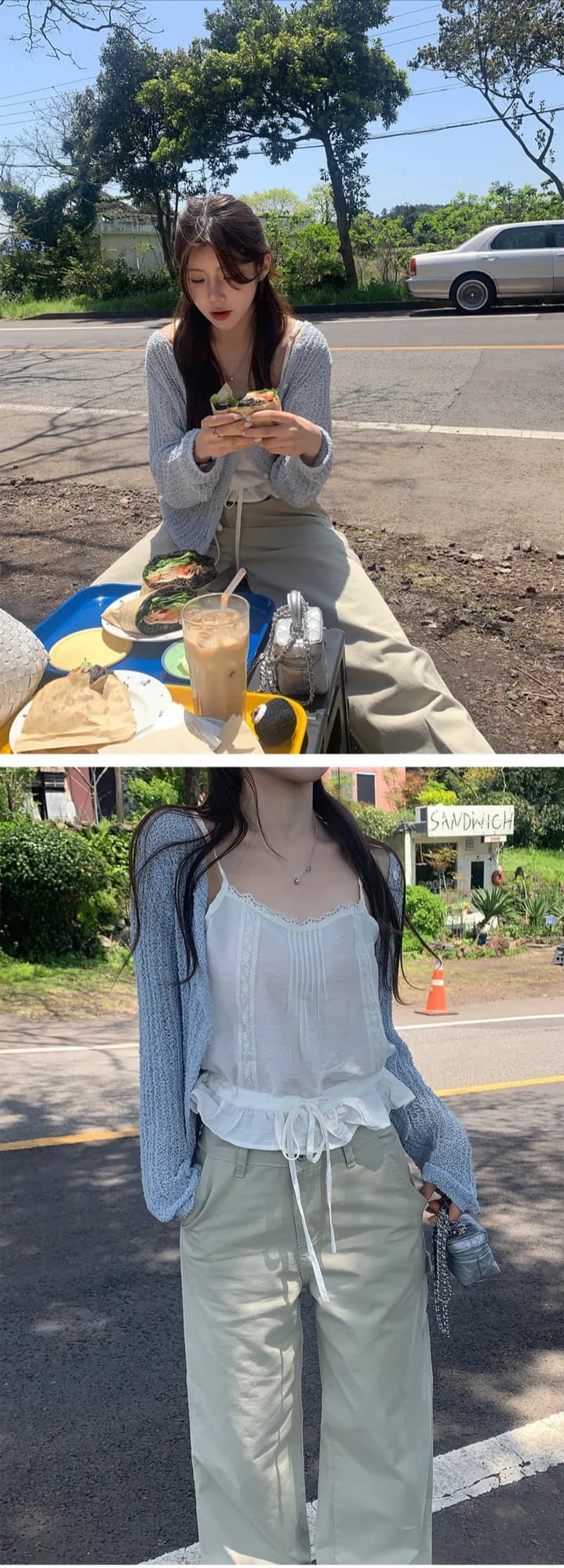 있음 선적 한국 chic 레이스 레이스 패치워크 레이스업 허리 수축 캐미솔 상세 이미지 11