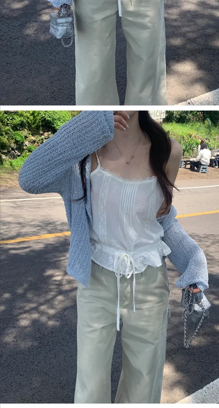 있음 선적 한국 chic 레이스 레이스 패치워크 레이스업 허리 수축 캐미솔 상세 이미지 13
