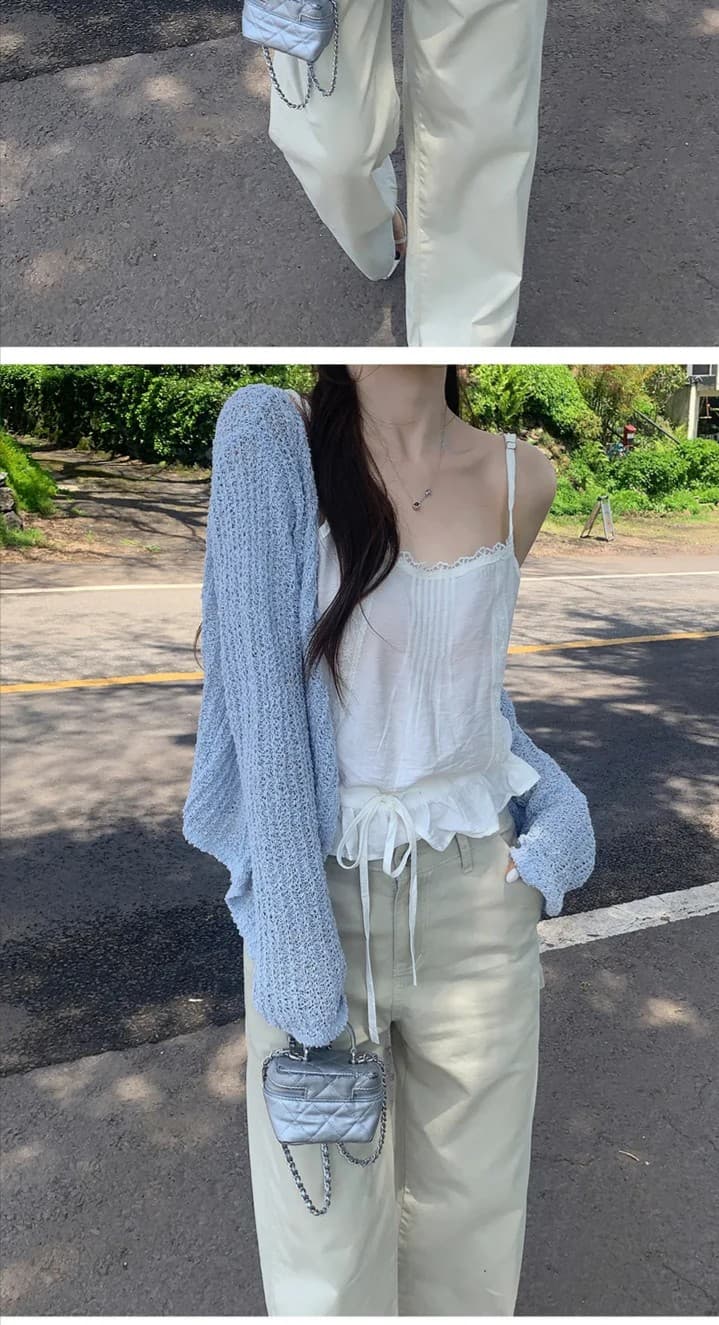 있음 선적 한국 chic 레이스 레이스 패치워크 레이스업 허리 수축 캐미솔 상세 이미지 17