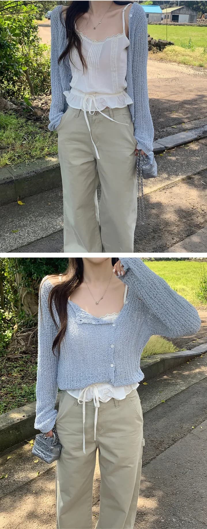있음 선적 한국 chic 레이스 레이스 패치워크 레이스업 허리 수축 캐미솔 상세 이미지 18