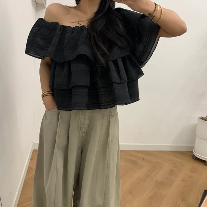 한국 ins 보트넥 프릴 케이크 인형 셔츠 이미지 4