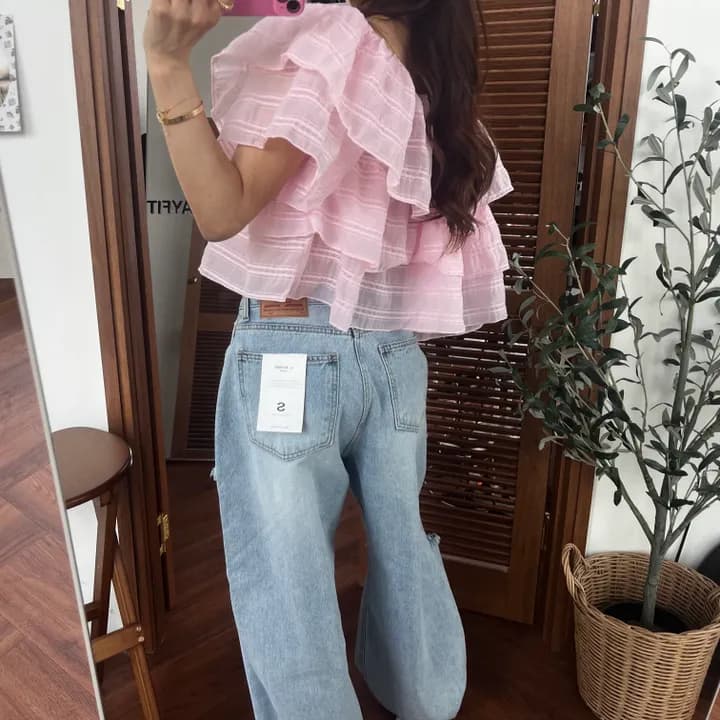 한국 ins 보트넥 프릴 케이크 인형 셔츠 상세 이미지 23