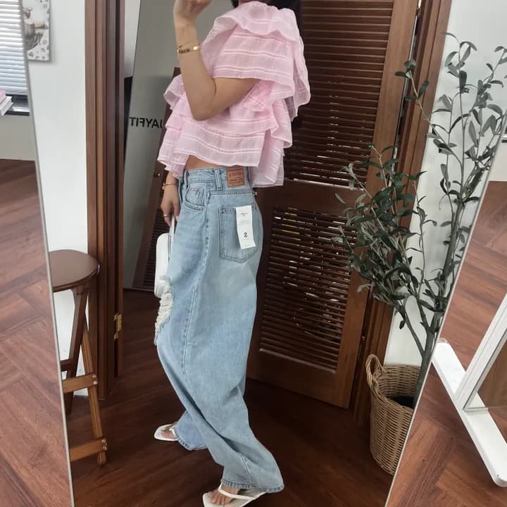 한국 ins 보트넥 프릴 케이크 인형 셔츠 상세 이미지 24