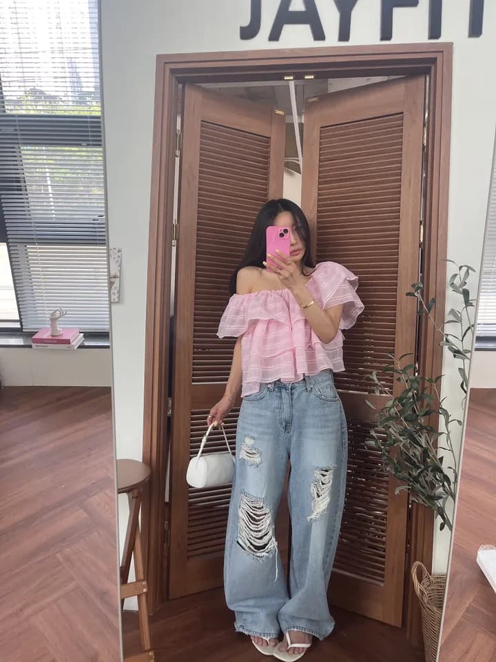 한국 ins 보트넥 프릴 케이크 인형 셔츠 상세 이미지 27