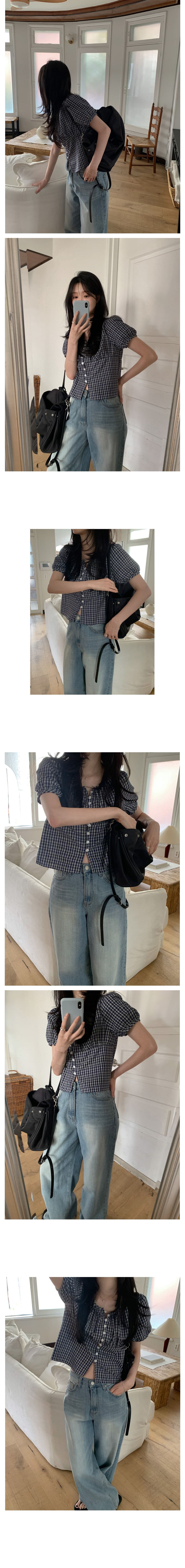 있음 선적 한국 chic 미니멀리즘 라운드 넥 싱글 줄 버튼 체크무늬 셔츠 상세 이미지 3