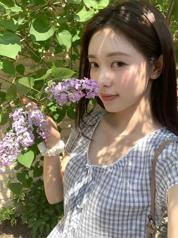 있음 선적 한국 chic 달콤함 체크무늬 레이스업 반팔 광장 칼라 셔츠 상세 이미지 29