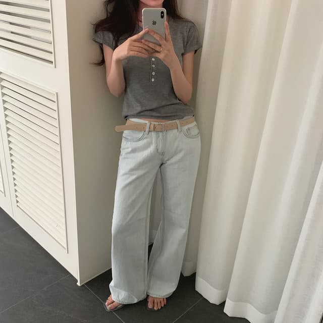 있음 선적 한국 chic 출퇴근 다용도 볼륨 측면 V넥 반팔 티셔츠 상세 이미지 25