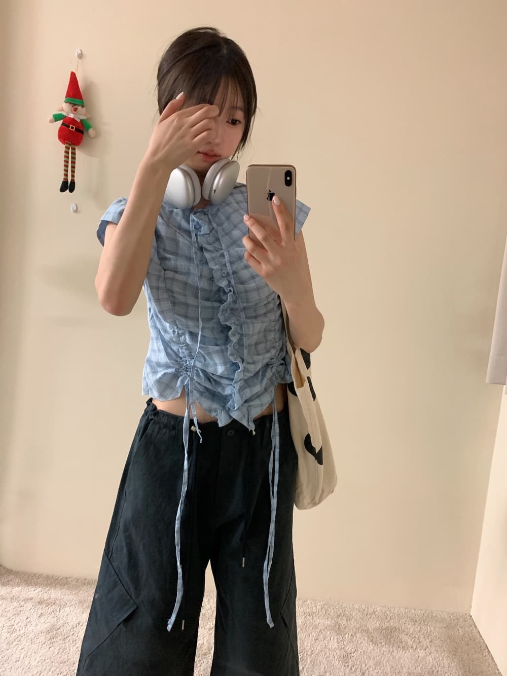 있음 선적 한국 ins 작은 대중 세련된 소녀 체크무늬 셔츠 상세 이미지 19