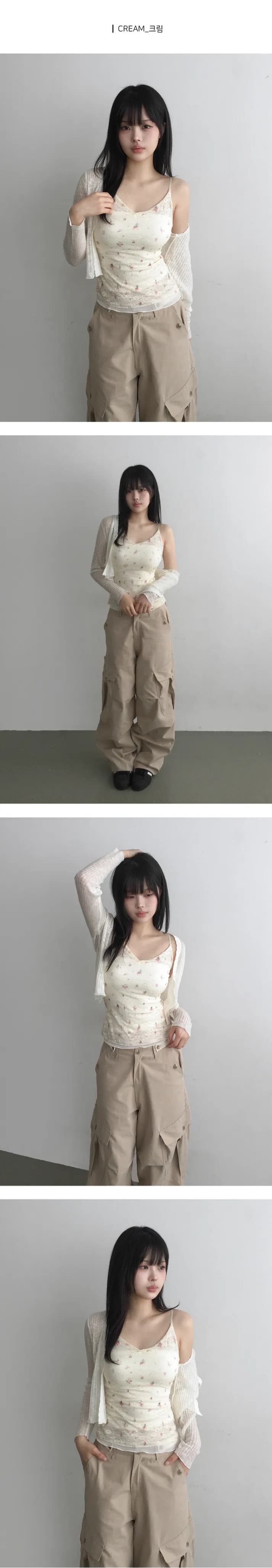 있음 선적 한국 chic 달콤함 소녀 레이스 꽃무늬 이중층 망사 슬립 상세 이미지 1