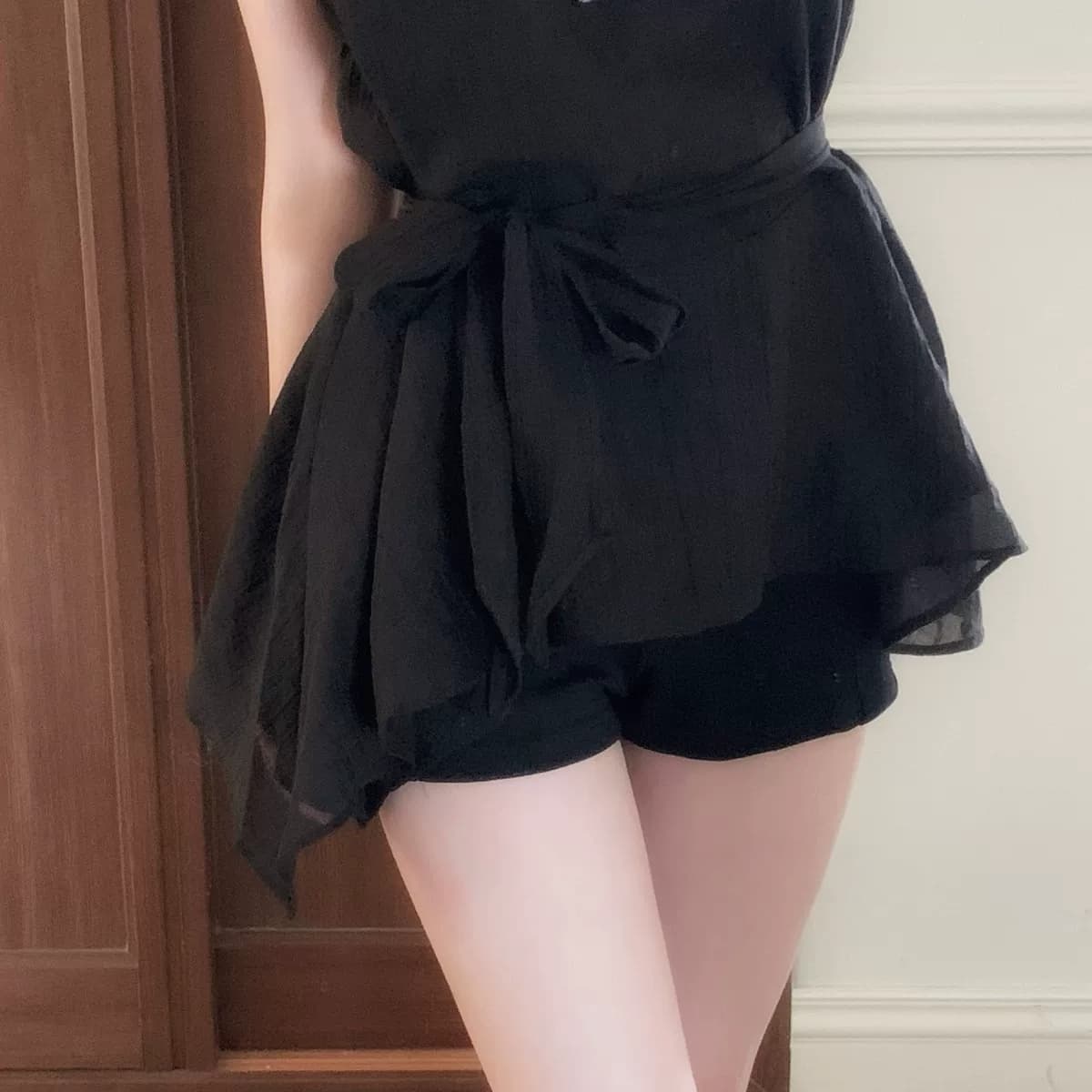 있음 선적 한국 chic 불규칙 반팔 라운드 넥 셔츠 상세 이미지 9
