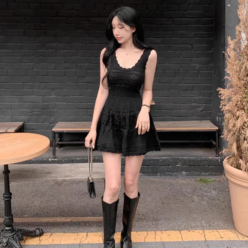 있음 선적 한국 ins 홀로우 아웃 니트 조끼 원피스 이미지 3