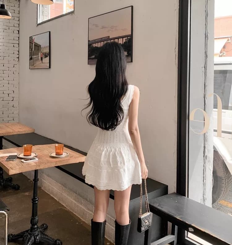 있음 선적 한국 ins 홀로우 아웃 니트 조끼 원피스 상세 이미지 8
