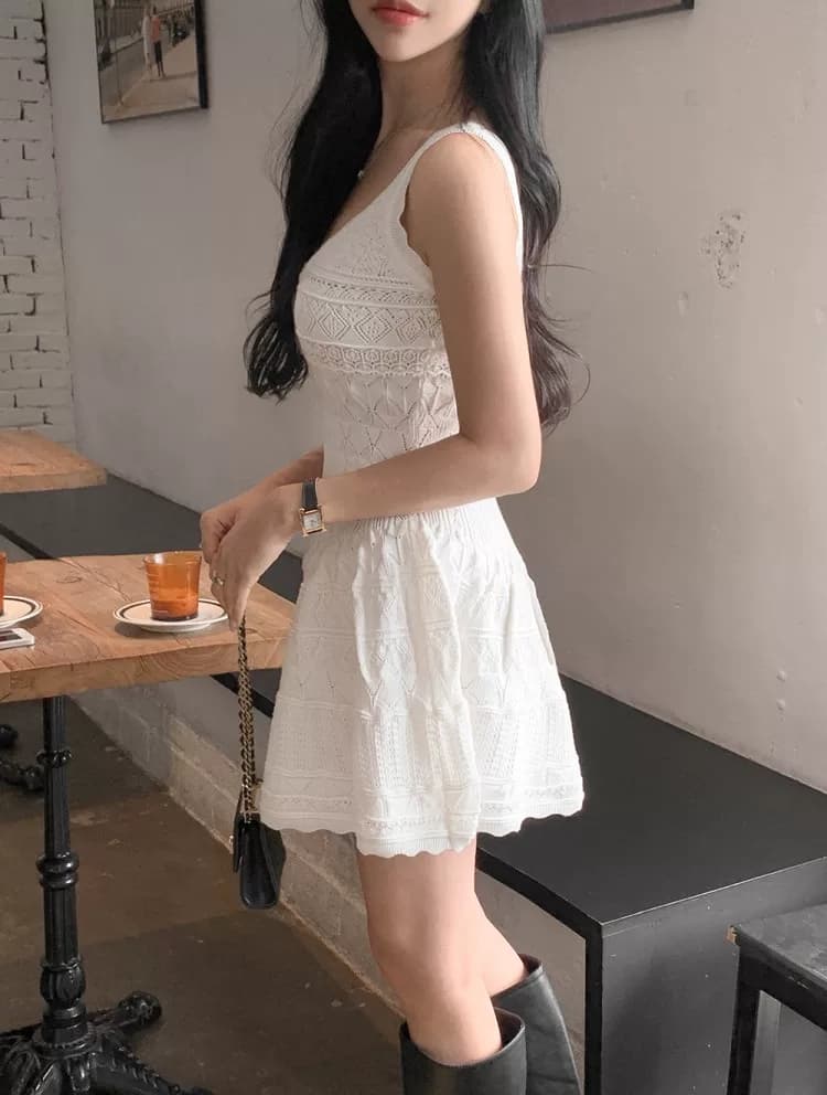 있음 선적 한국 ins 홀로우 아웃 니트 조끼 원피스 상세 이미지 9