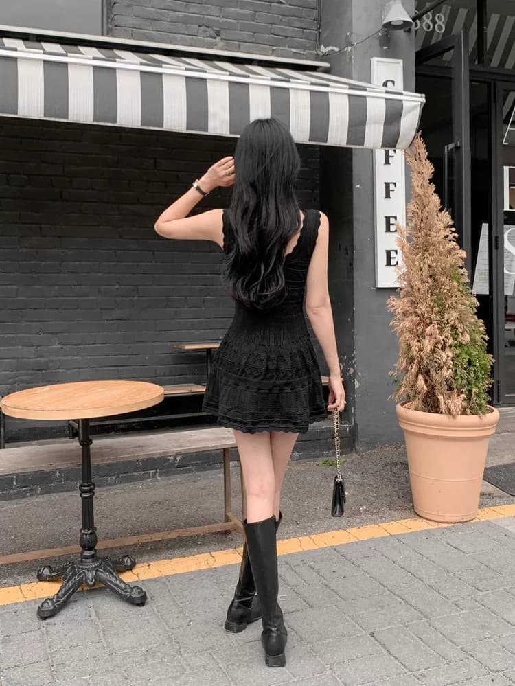 있음 선적 한국 ins 홀로우 아웃 니트 조끼 원피스 상세 이미지 22