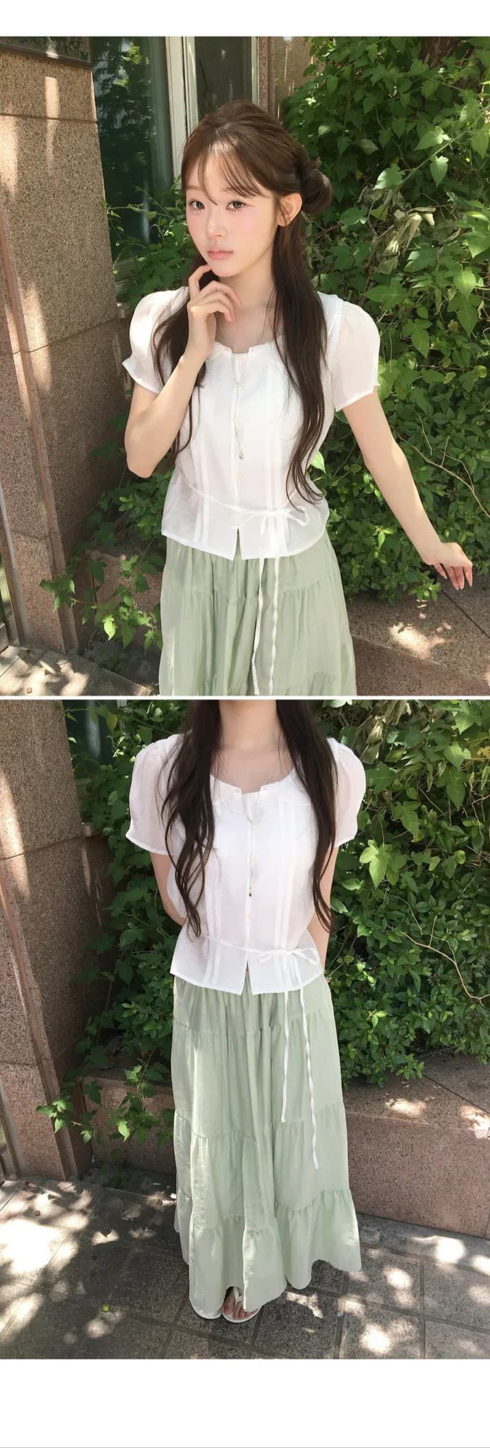 있음 선적 한국 chic 베이비 칼라 우아함 장난기 넘치는 레이스업 반팔 셔츠 상세 이미지 12