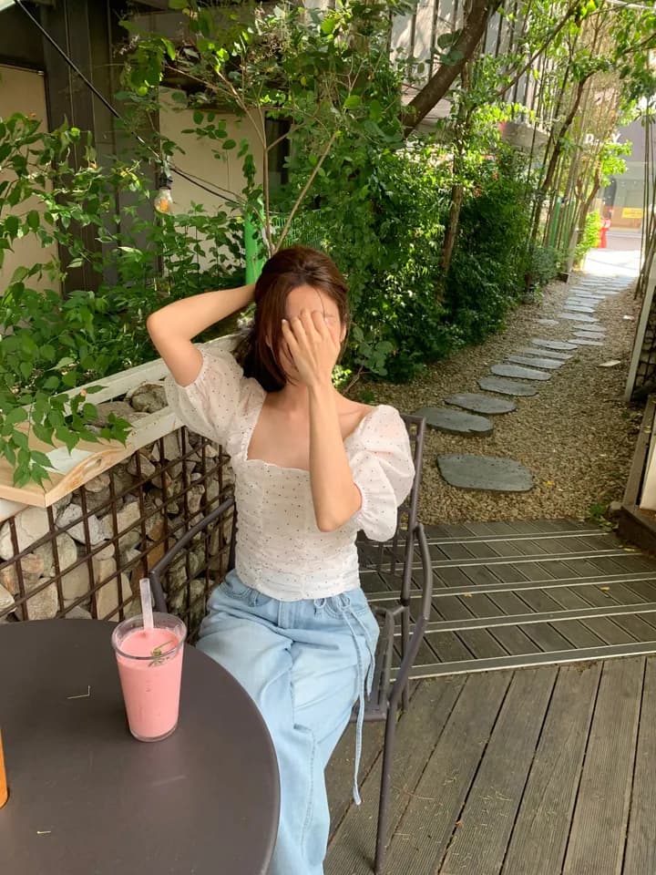 한국 ins 품격 달콤함 잡아라. Pleat 몸매 가꾸기 관대 한 칼라 수 있습니다. 오프숄더 셔츠 상세 이미지 5