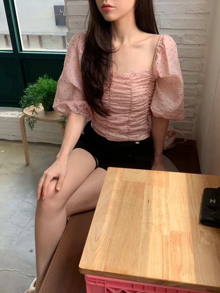 한국 ins 품격 달콤함 잡아라. Pleat 몸매 가꾸기 관대 한 칼라 수 있습니다. 오프숄더 셔츠 상세 이미지 24