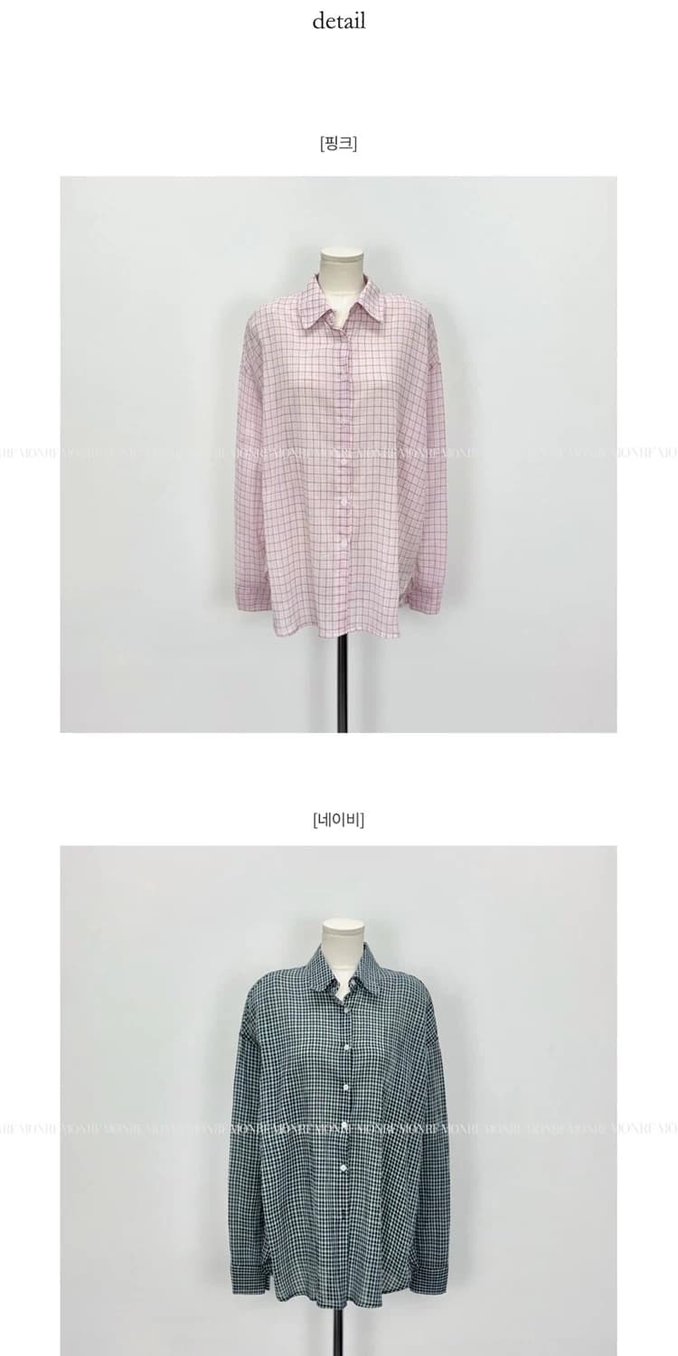 있음 선적 한국 ins 달콤함 소녀 얇은 스타일 자외선 차단 루즈핏 체크무늬 긴팔 셔츠 상세 이미지 29
