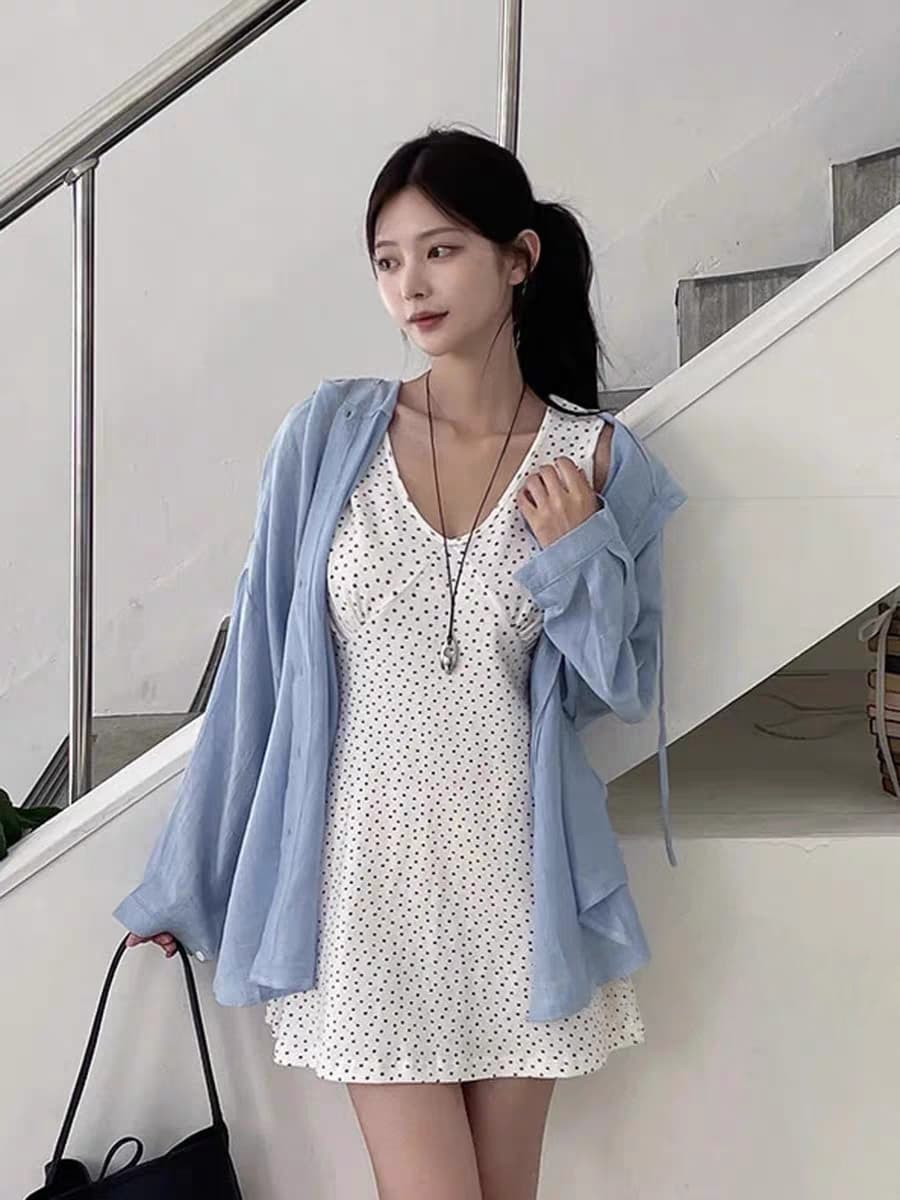 한국 ins 느긋한 바람 루즈핏 캐주얼 후드 긴팔 자외선 차단 셔츠 이미지 2