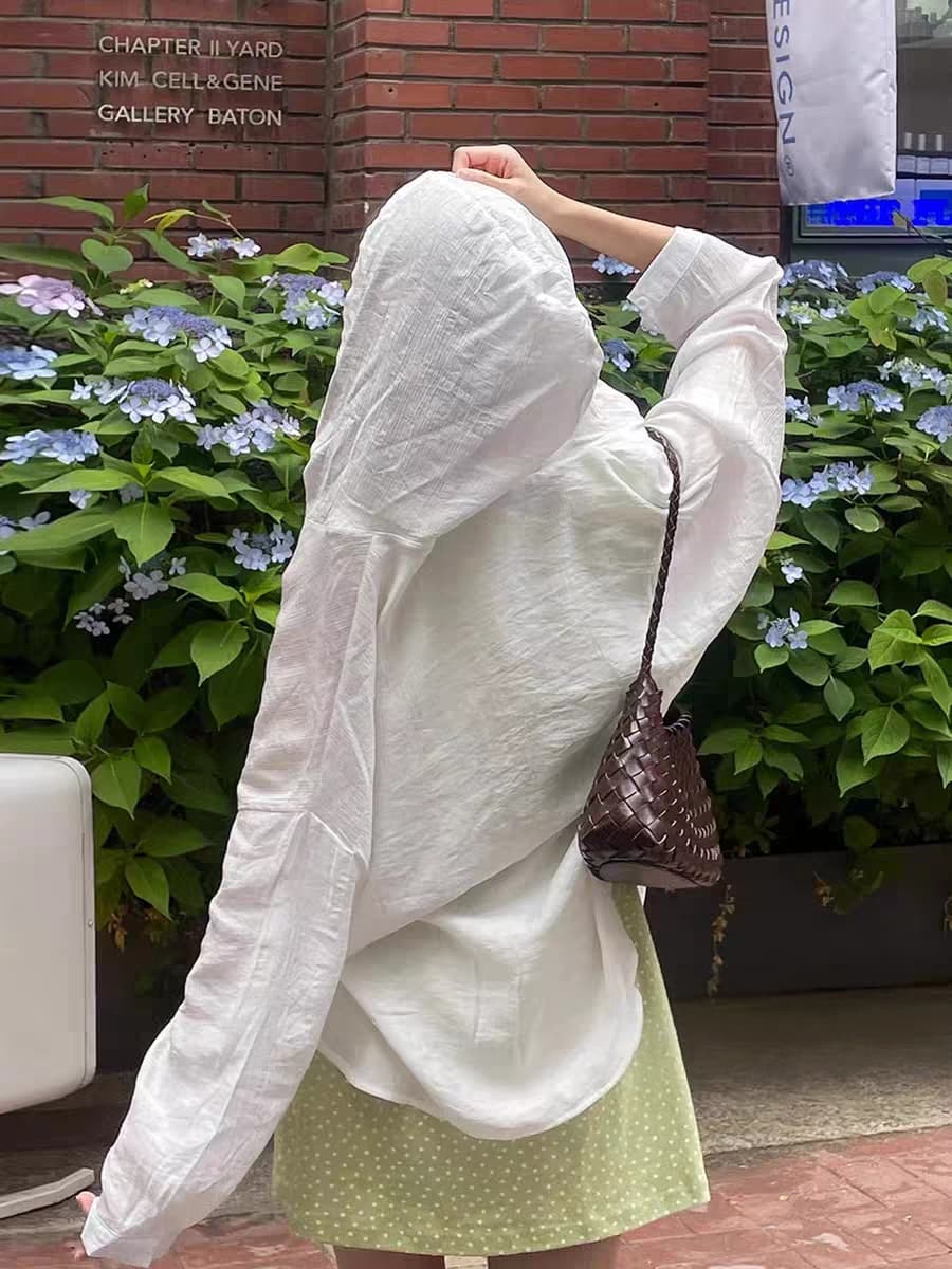 한국 ins 느긋한 바람 루즈핏 캐주얼 후드 긴팔 자외선 차단 셔츠 이미지 4
