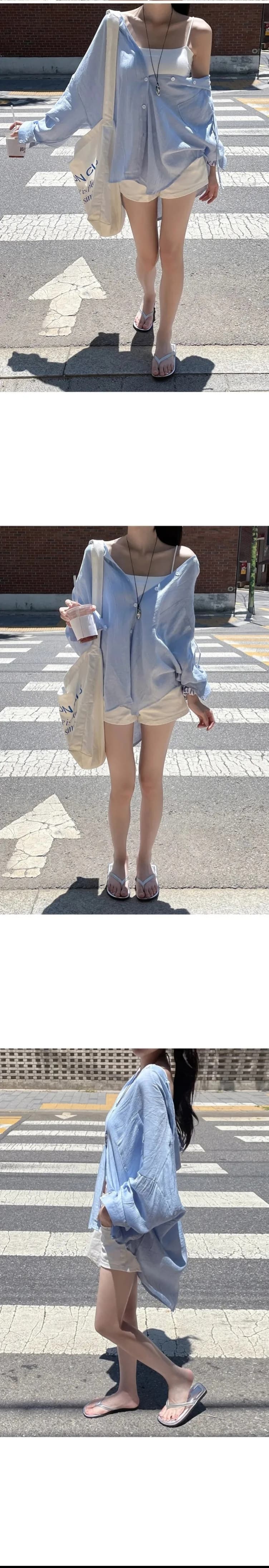 한국 ins 느긋한 바람 루즈핏 캐주얼 후드 긴팔 자외선 차단 셔츠 상세 이미지 5