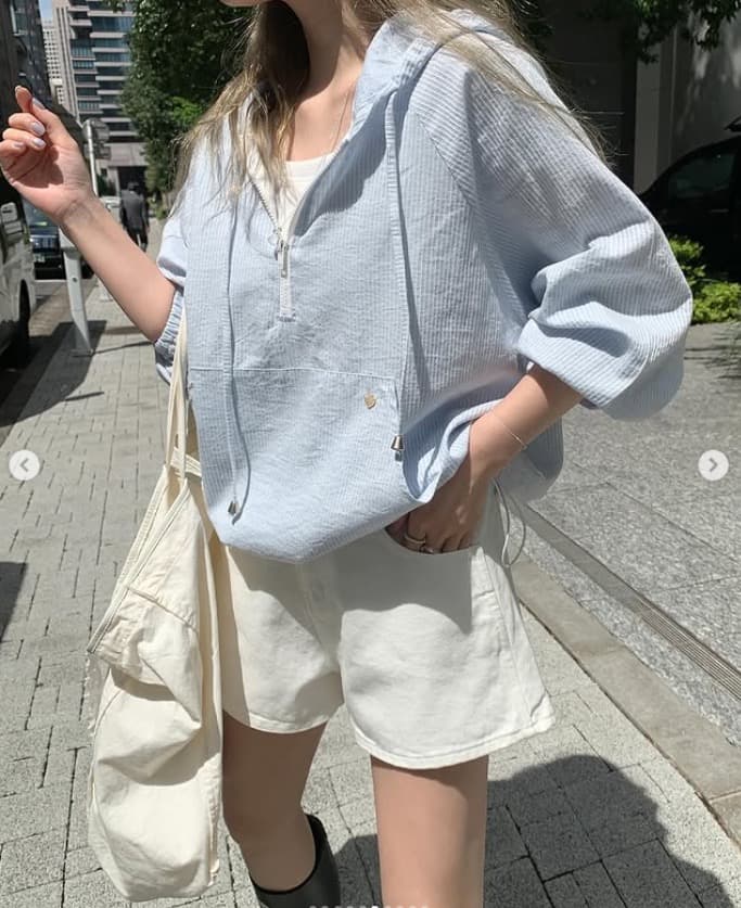 있음 선적 한국 chic 스트라이프 캐주얼 느긋한 바람 후드 펌프 로프 반 개방 칼라 얇은 스타일 국방 사이 의류 상세 이미지 3