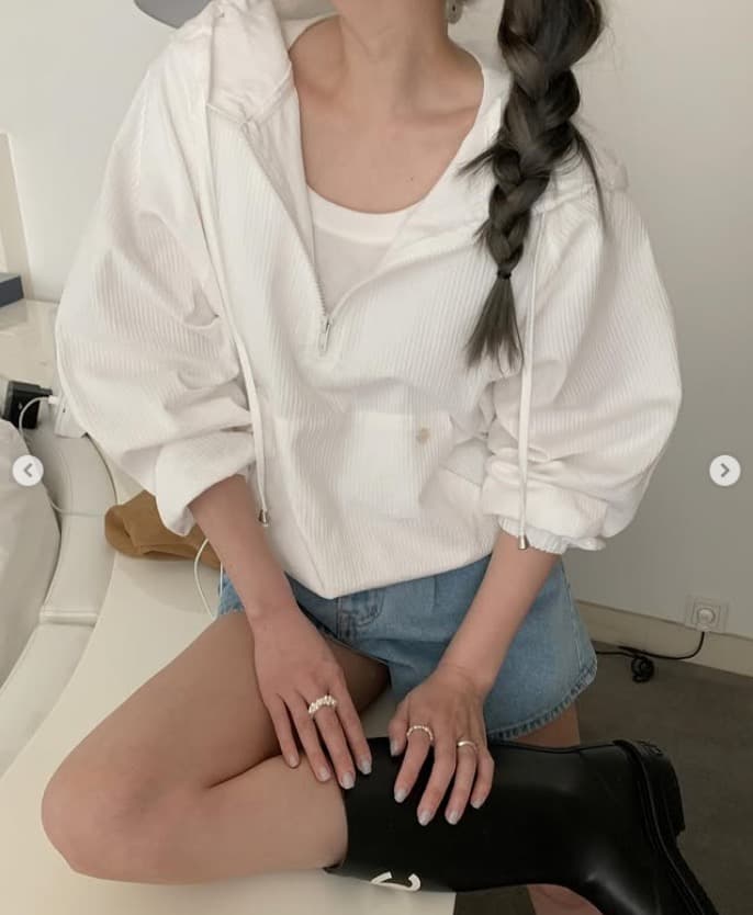 있음 선적 한국 chic 스트라이프 캐주얼 느긋한 바람 후드 펌프 로프 반 개방 칼라 얇은 스타일 국방 사이 의류 상세 이미지 7