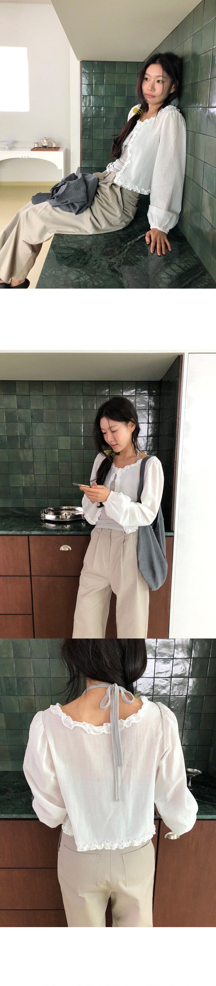 있음 선적 한국 ins 목이버섯 꽃 옆문 襟 긴팔 셔츠 상세 이미지 3