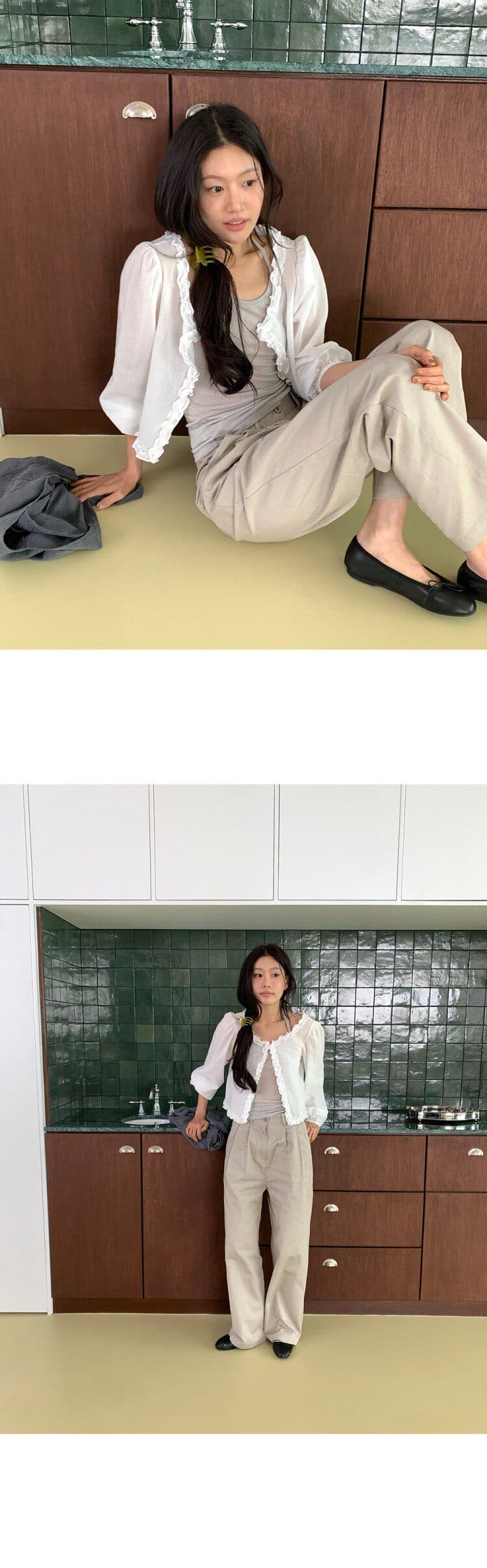있음 선적 한국 ins 목이버섯 꽃 옆문 襟 긴팔 셔츠 상세 이미지 9
