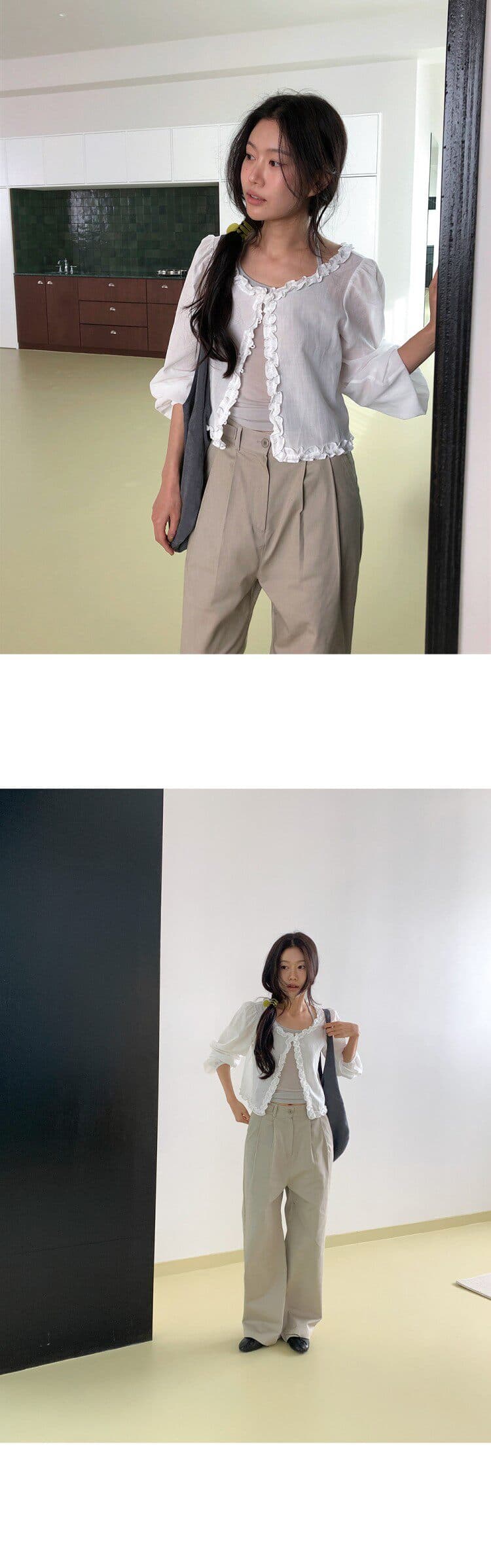 있음 선적 한국 ins 목이버섯 꽃 옆문 襟 긴팔 셔츠 상세 이미지 12