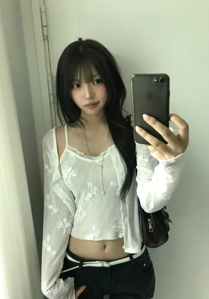 한국 ins 패션 디자인 센스 자카드 레이스 얇은 스타일 오픈 가디건 슬립 세트 상세 이미지 10