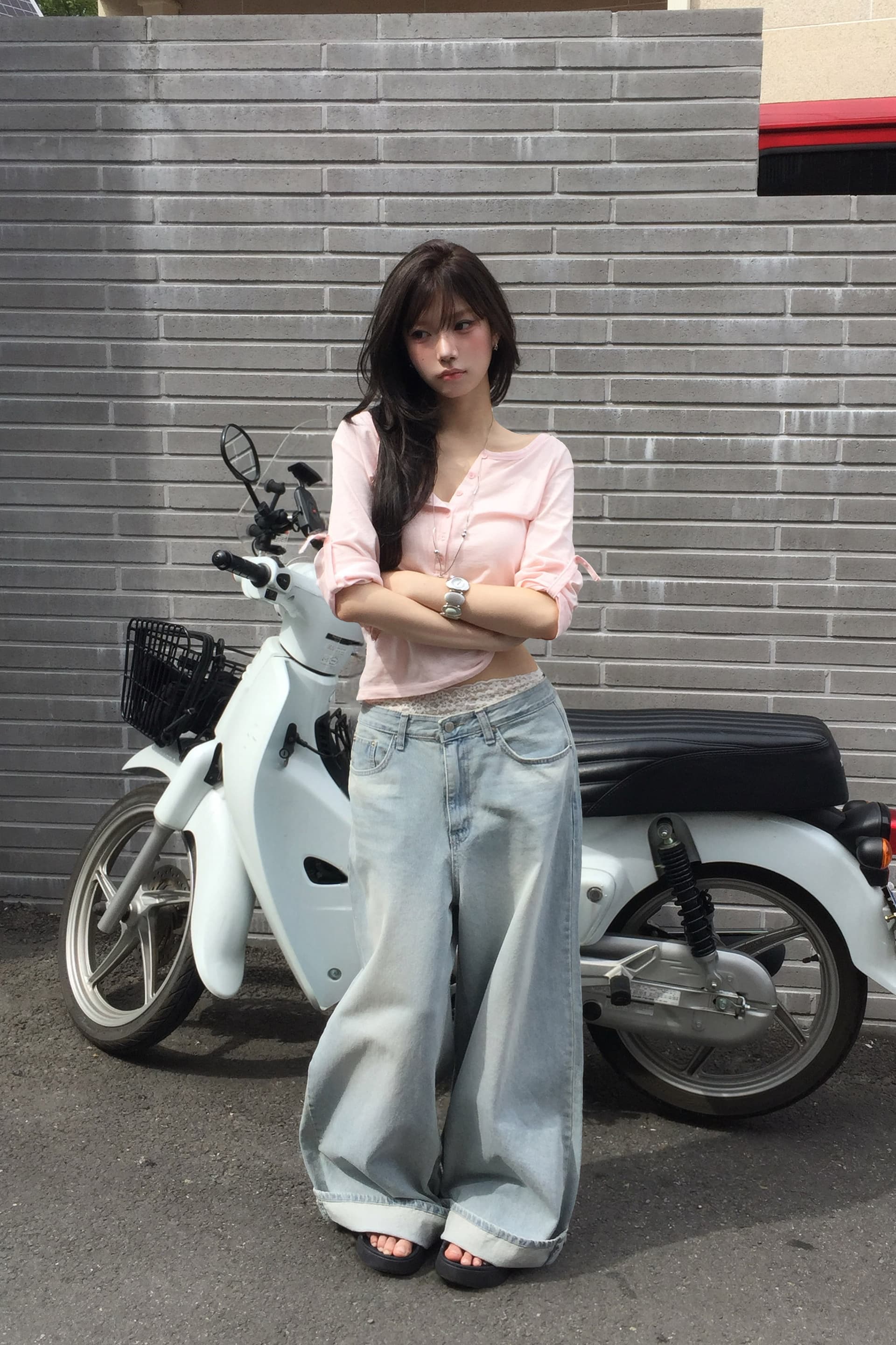 한국 ins 기타 버클 수 있습니다. 조정 반 개방 칼라 일상 7부 소매 맨위 이미지 3