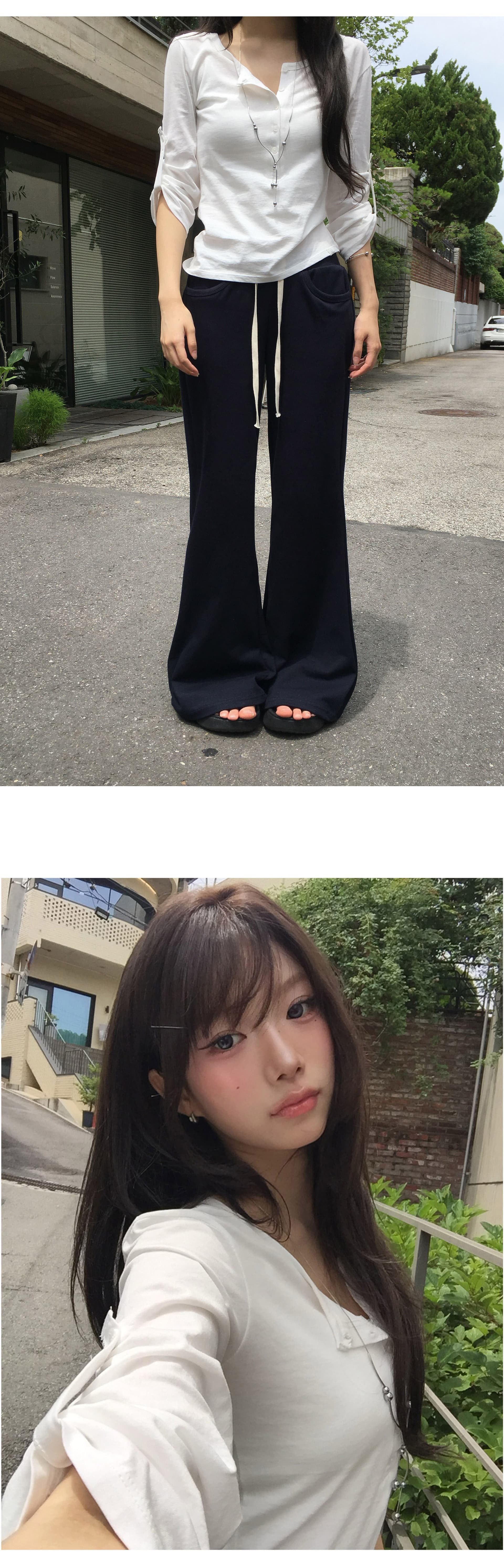 한국 ins 기타 버클 수 있습니다. 조정 반 개방 칼라 일상 7부 소매 맨위 상세 이미지 1