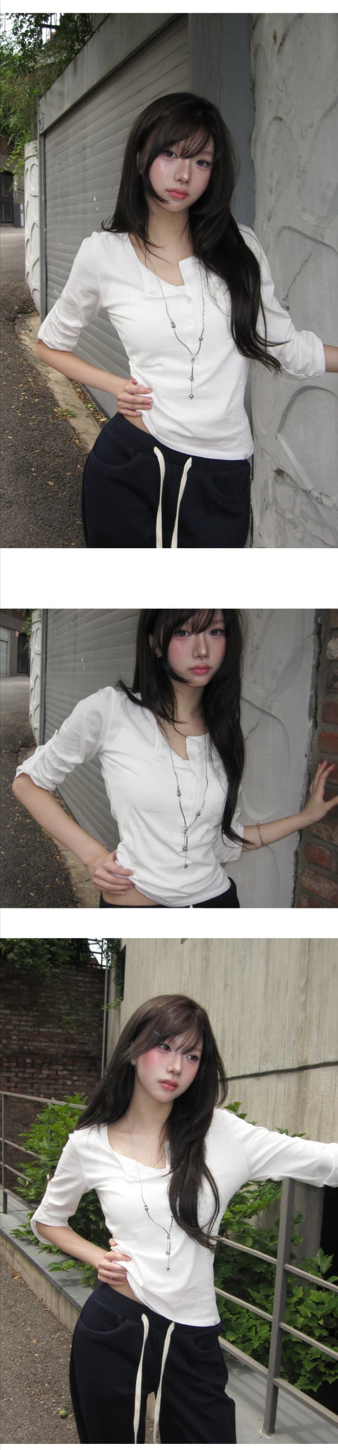 한국 ins 기타 버클 수 있습니다. 조정 반 개방 칼라 일상 7부 소매 맨위 상세 이미지 5