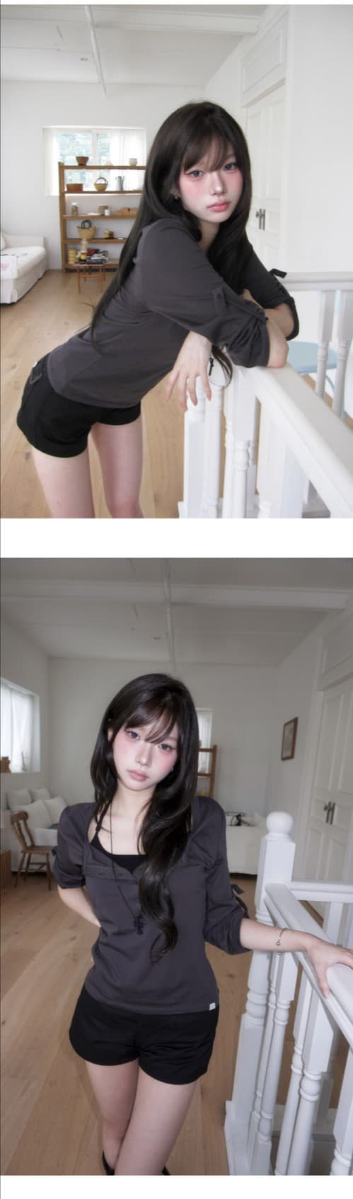 한국 ins 기타 버클 수 있습니다. 조정 반 개방 칼라 일상 7부 소매 맨위 상세 이미지 7