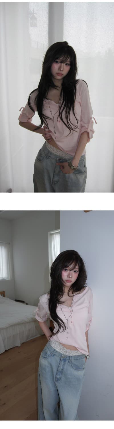 한국 ins 기타 버클 수 있습니다. 조정 반 개방 칼라 일상 7부 소매 맨위 상세 이미지 13