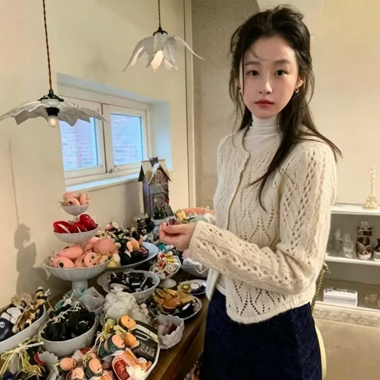 있음 선적 한국 chic 부드러운 느긋한 홀로우 아웃 쇼트 스타일 모헤어 오픈 가디건 이미지 2