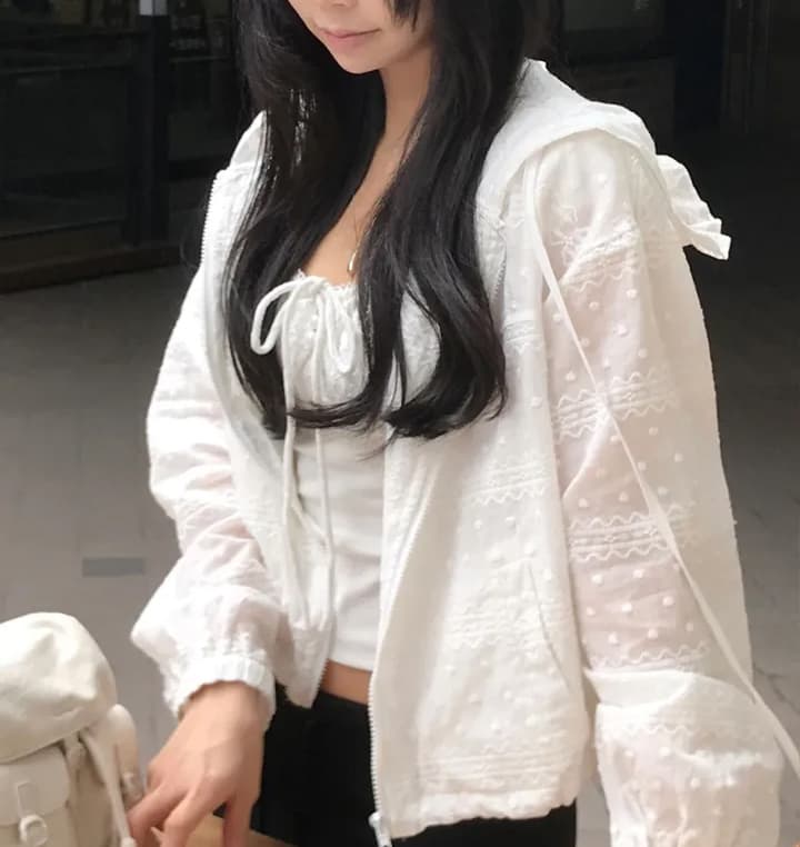 있음 선적 한국 chic 패션 레이스 후드 자외선 차단 셔츠