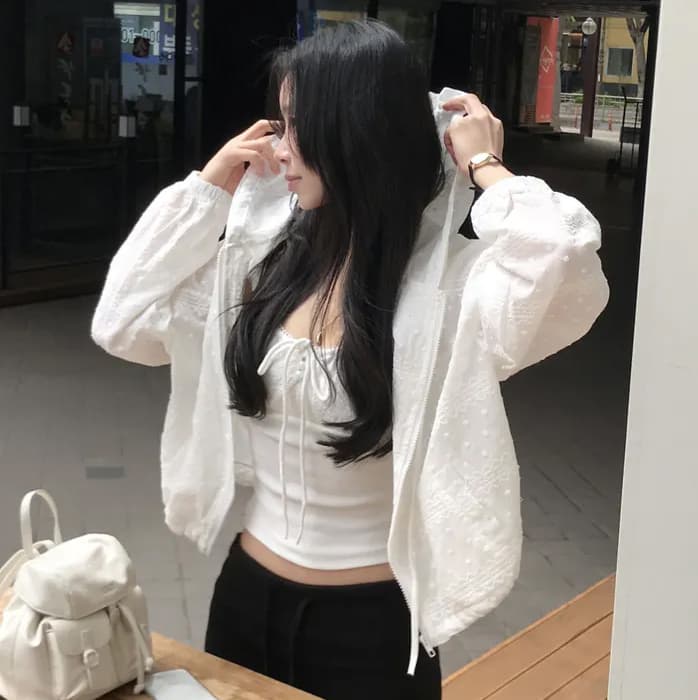 있음 선적 한국 chic 패션 레이스 후드 자외선 차단 셔츠 이미지 2