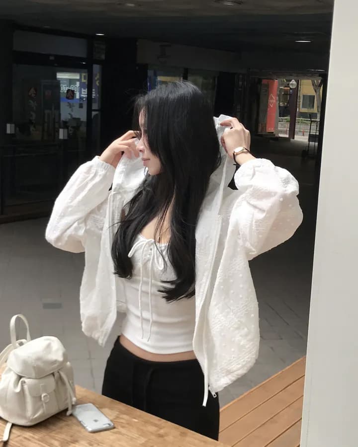 있음 선적 한국 chic 패션 레이스 후드 자외선 차단 셔츠 상세 이미지 1