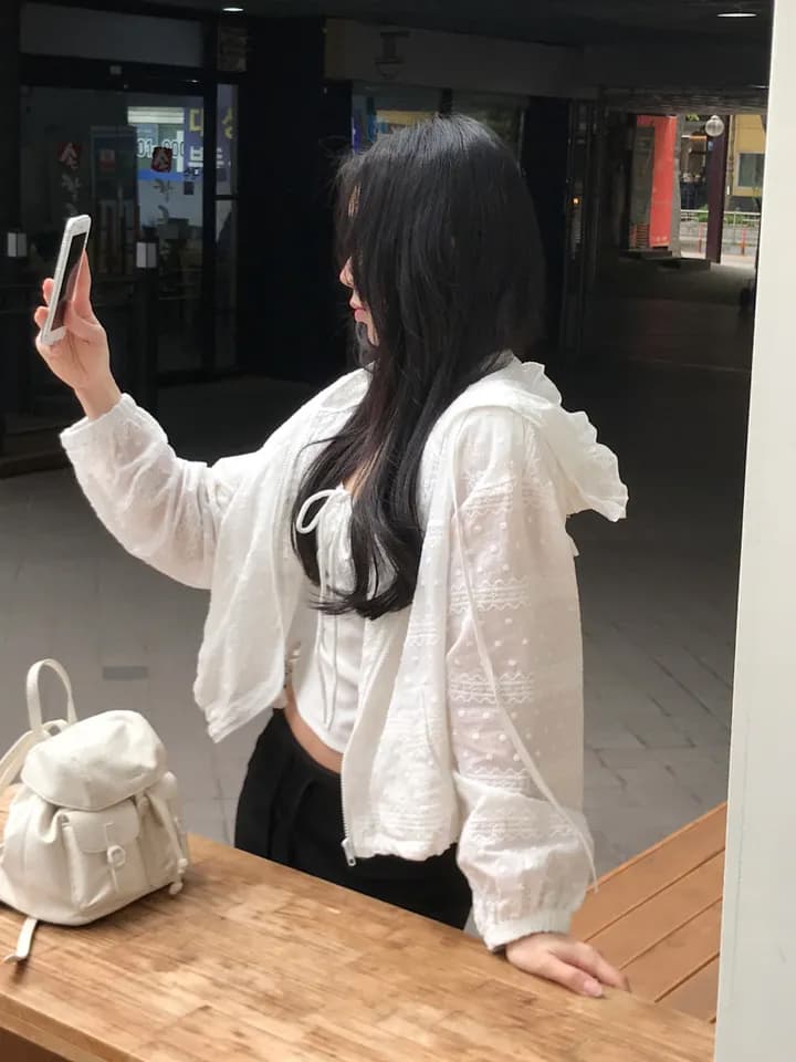 있음 선적 한국 chic 패션 레이스 후드 자외선 차단 셔츠 상세 이미지 3